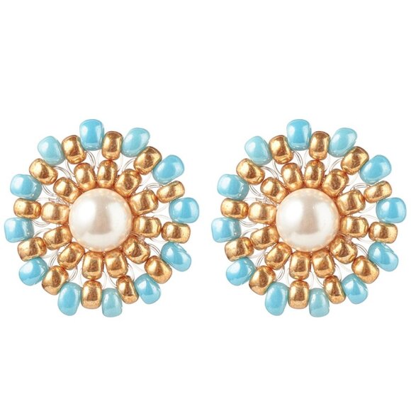 NWOT - Handmade Seed bead & Shell Pearl Round Stud Earrings Mix & Match 2/$10 - Picture 1 of 4